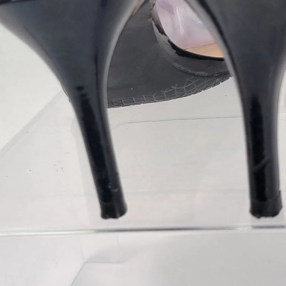 BP. Womens 7.5 Black Patent Leather High Heels Minimal Sexy Ankle Strap‎ Simple - Picture 10 of 15